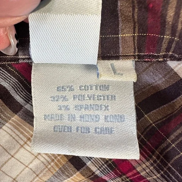 VTG Y2K Pearl Snap Shirt Womens L Brown Plaid Short Sleeve Western - Picture 6 of 7